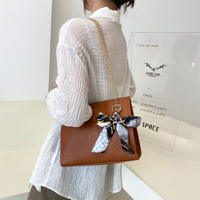 

Cartoon Embossed Tote Bag, Brown