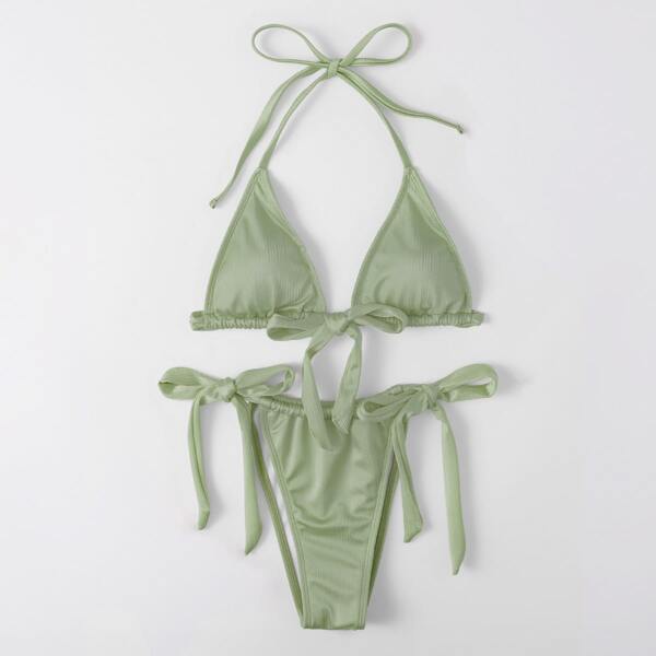 

Halter Triangle Thong Bikini Swimsuit, Mint green