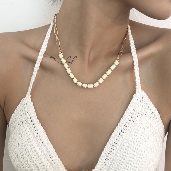 

Bead Decor Necklace, Beige