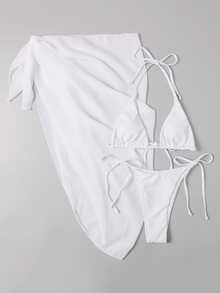 3packs Thong Bikini Set & Cover Up, For Summer Beach Vacation - White - View 4