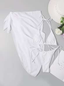 3packs Thong Bikini Set & Cover Up, For Summer Beach Vacation - White - View 5