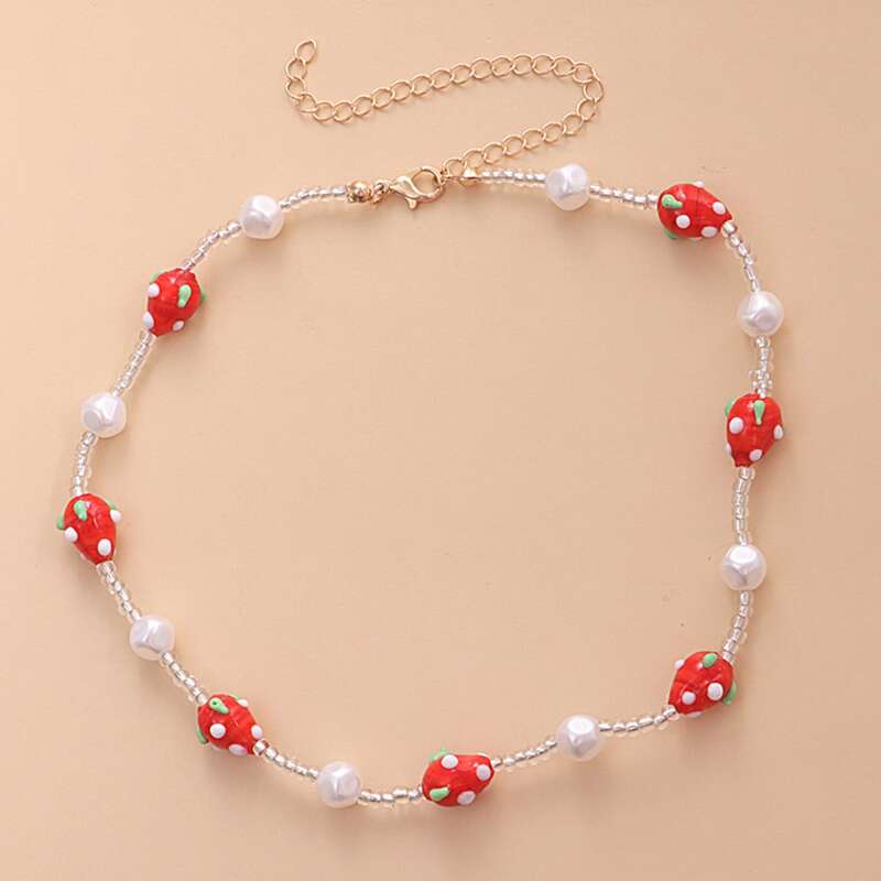 

Strawberry Decor Beaded Necklace, Gold