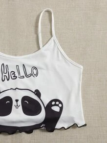 Panda And Letter Graphic Lettuce Trim PJ Set / Pajama Set - Multicolor - View 5