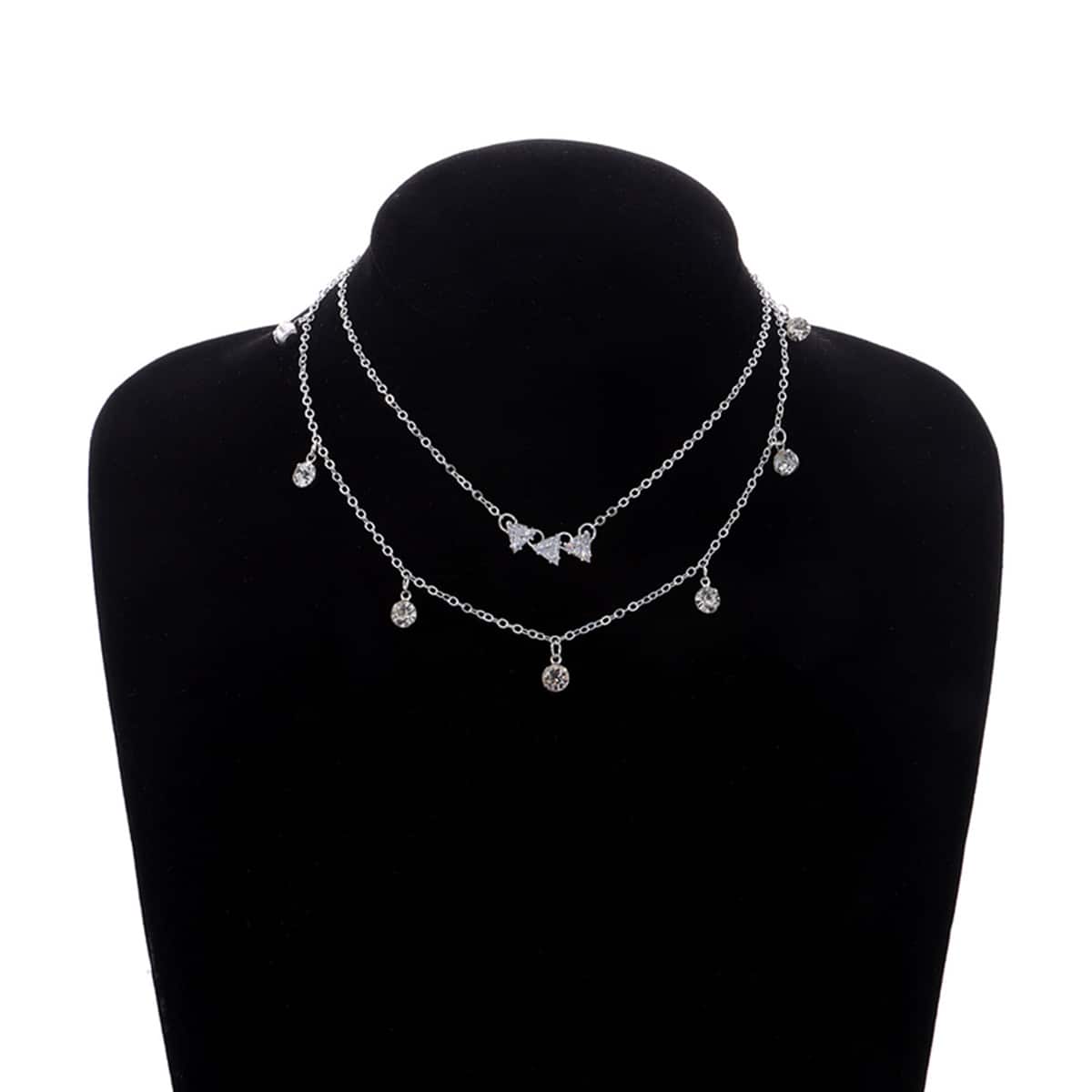

Rhinestone Decor Layered Chain Necklace, Silver