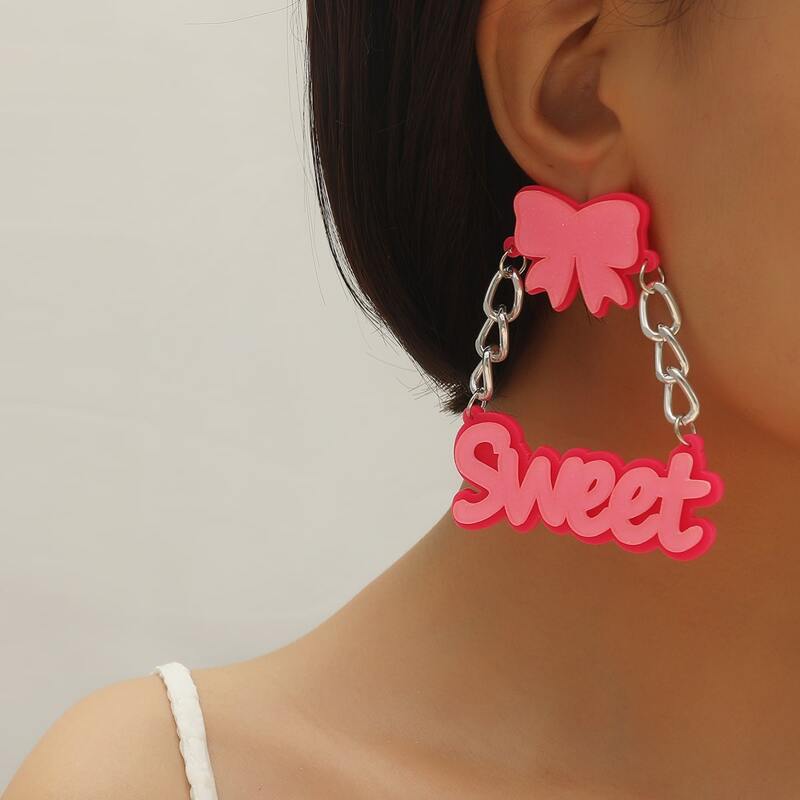 

Letter Graphic Drop Earrings, Pink