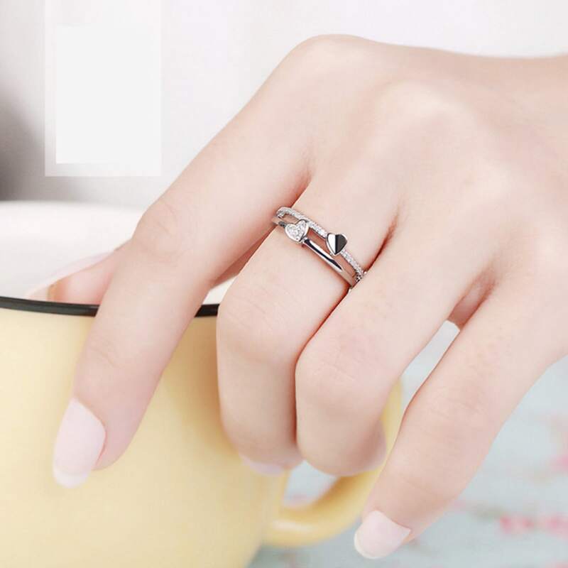 

Rhinestone Decor Heart Design Ring, Silver
