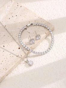 4pcs Cubic Zirconia Decor Jewelry Set