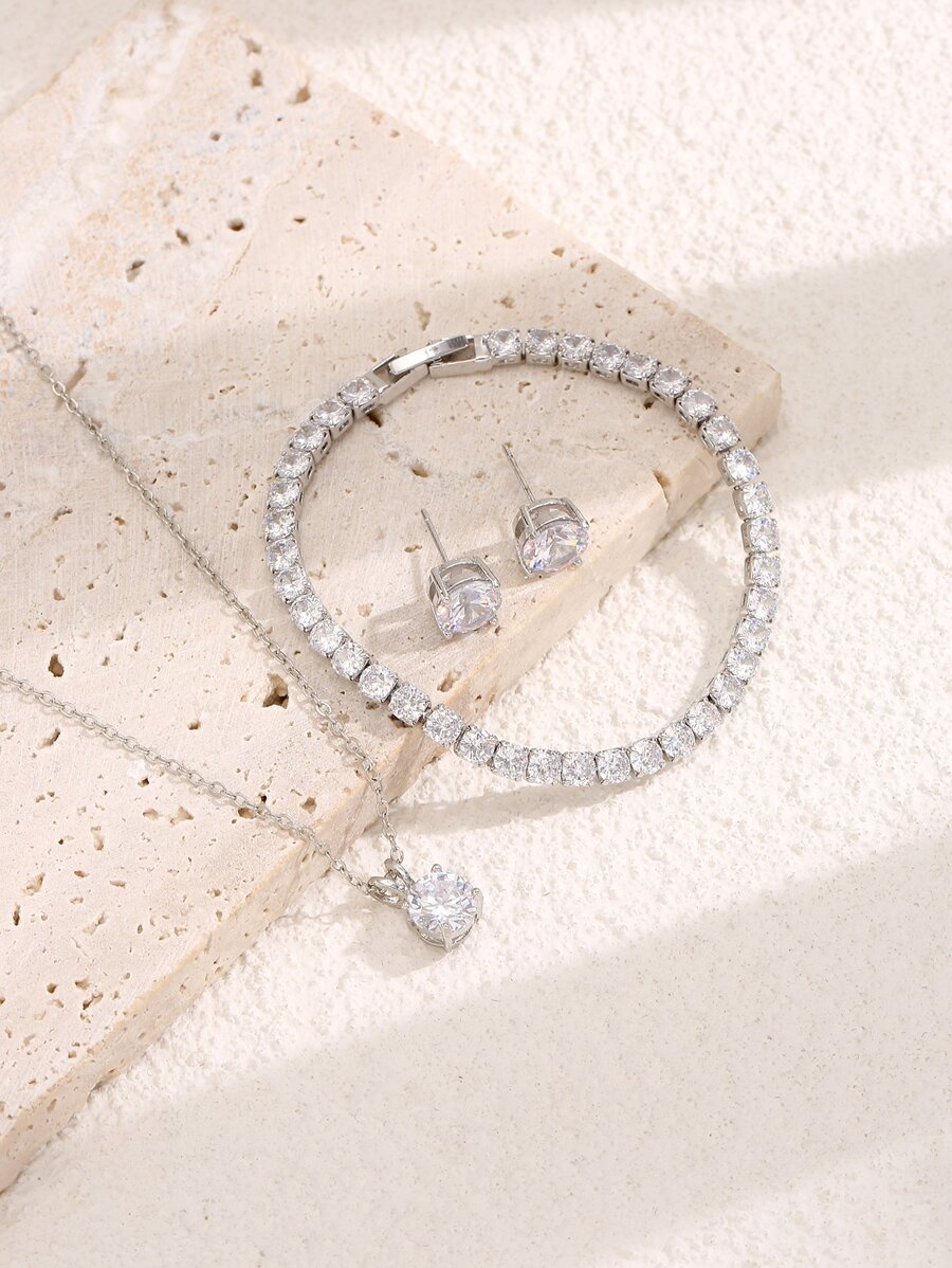 4pcs Cubic Zirconia Decor Jewelry Set