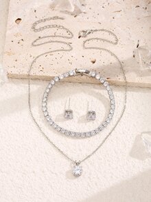 4pcs Cubic Zirconia Decor Jewelry Set