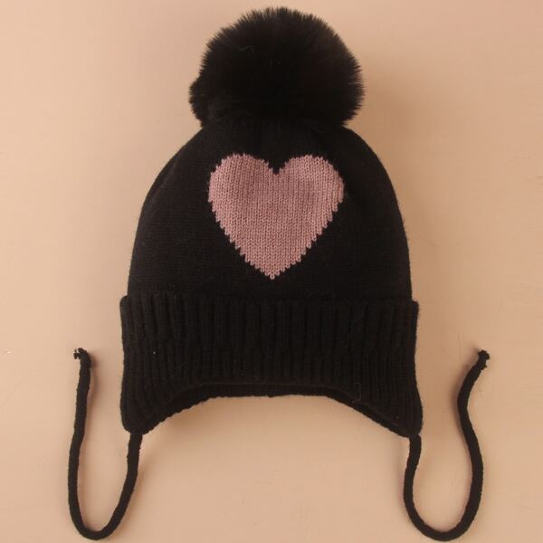

Toddler Kids Heart Print Hat, Black
