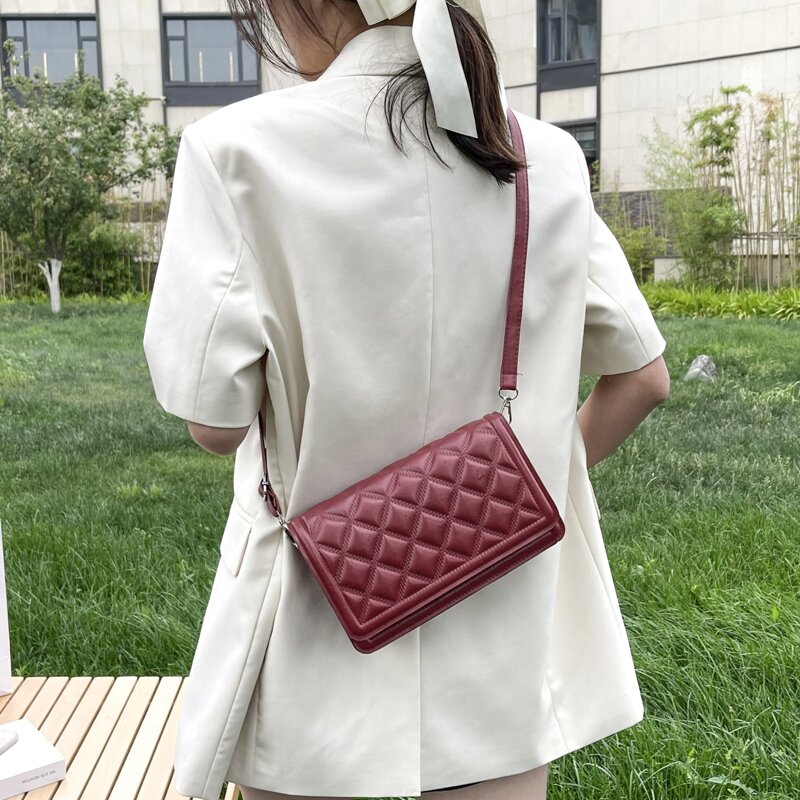 

Solid Quilted Crossbody Bag, Red