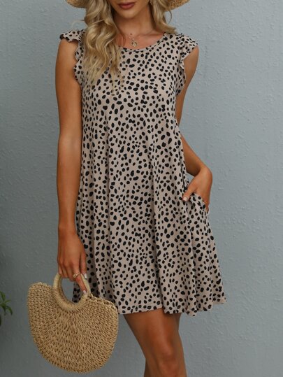 DEARCASE 斑點印花荷葉邊連衣裙