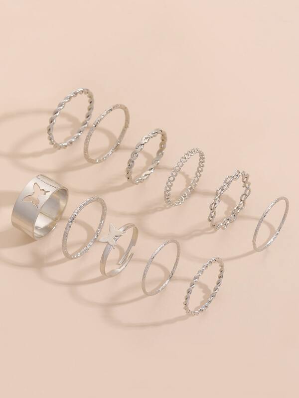 11入組蝴蝶裝飾戒指