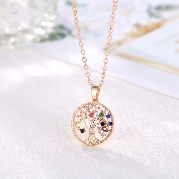 

Zircon Tree Charm Necklace, Rose gold