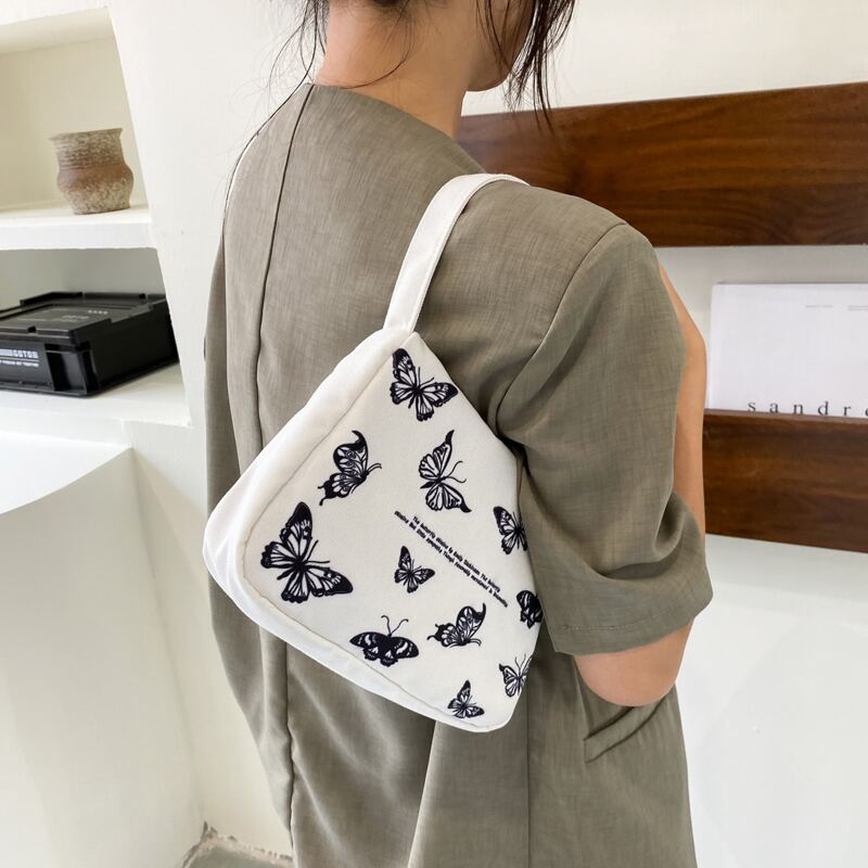 

Butterfly Print Letter Graphic Shoulder Bag, White