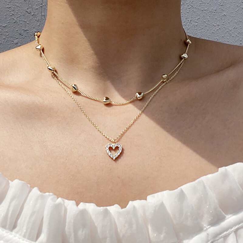 

Heart Double Layered Necklace, Gold