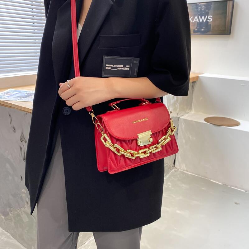 

Quilted Flap Satchel Bag, Red