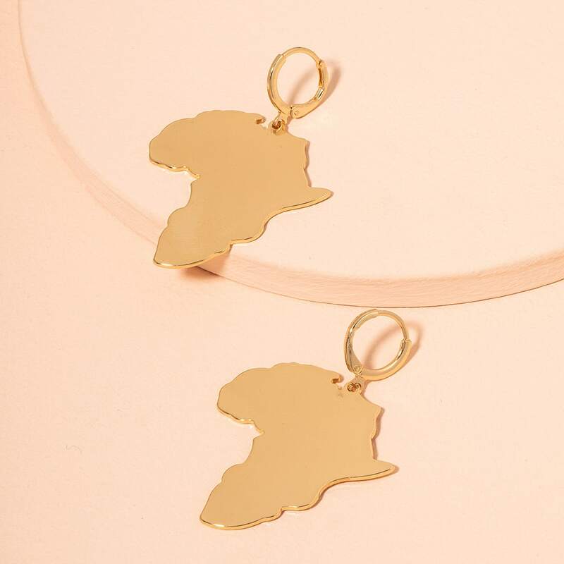 

Map of Africa Design Earrings, Gold