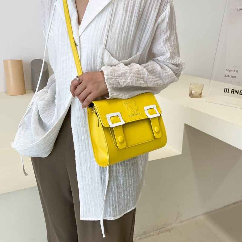 

Embroidery Design Buckle Decor Crossbody Bag, Yellow