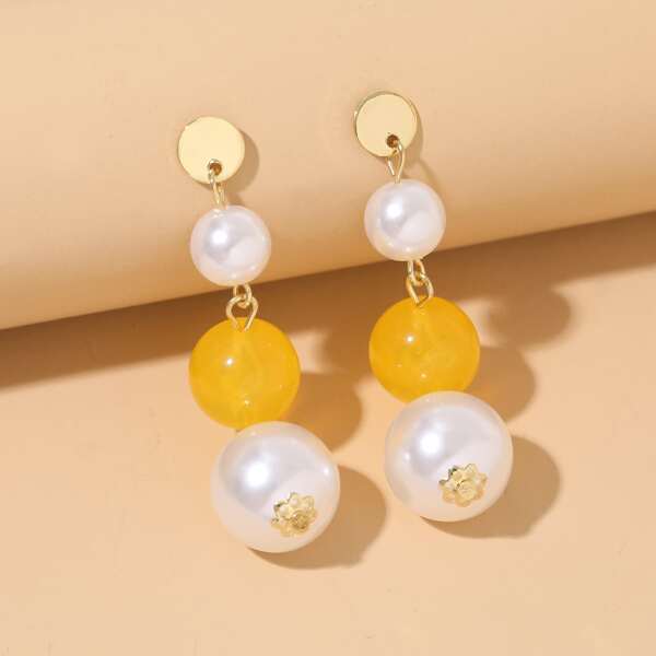 

Faux Pearl Drop Earrings, Yellow
