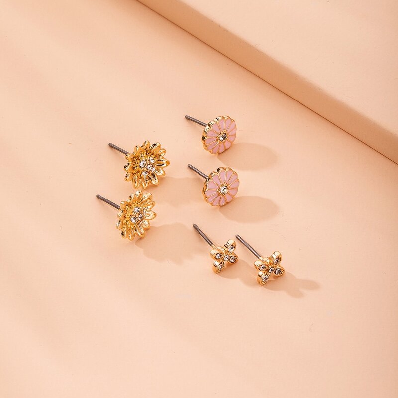 

3pairs Flower Stud Earrings, Multicolor