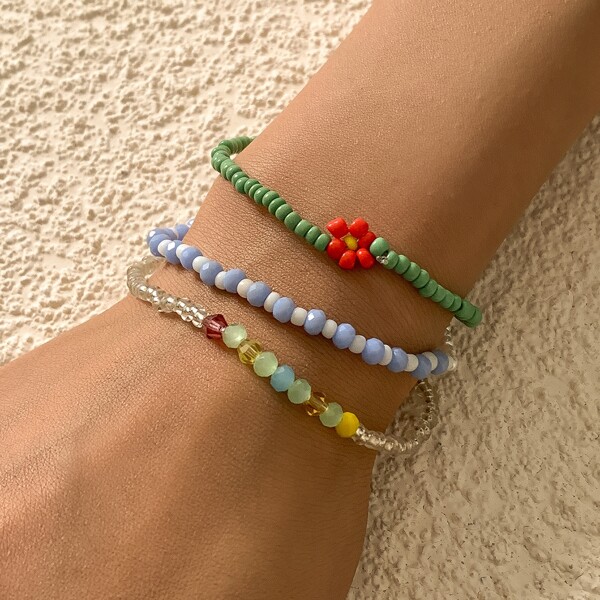 

3pcs Beaded Bracelet, Multicolor