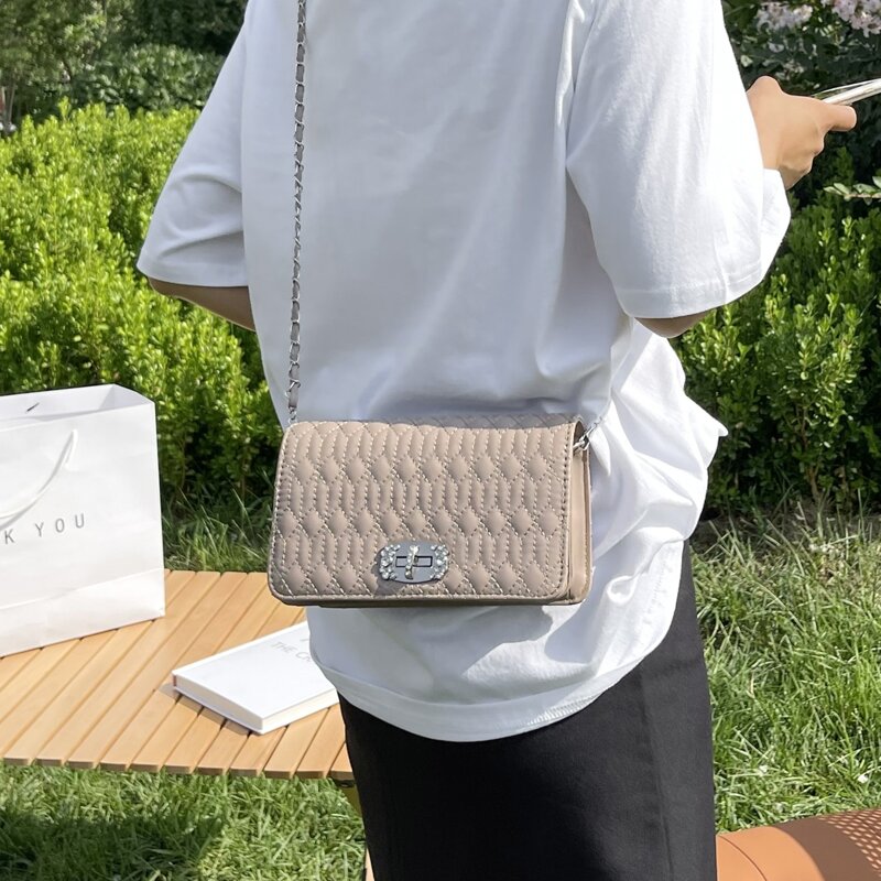 

Quilted Flap Crossbody Bag, Khaki