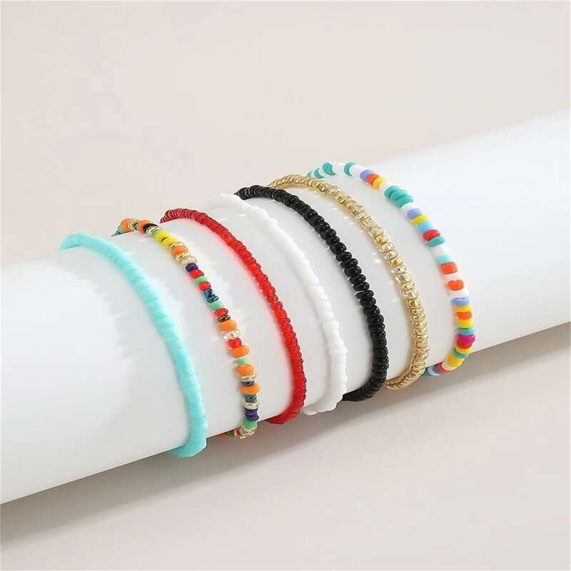 

7pcs Beaded Anklet, Multicolor