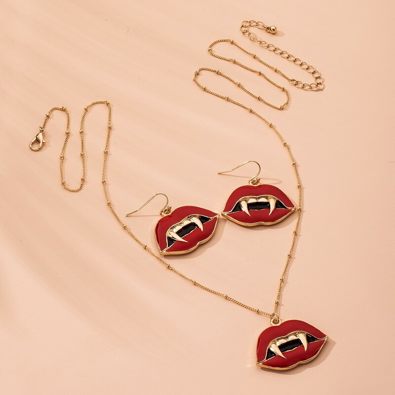 

1pc Mouth Decor Chain Necklace & 2pcs Earrings, Multicolor