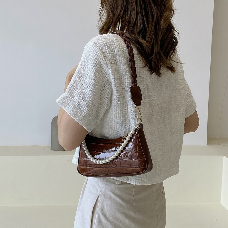 

Croc Embossed Shoulder Bag, Brown