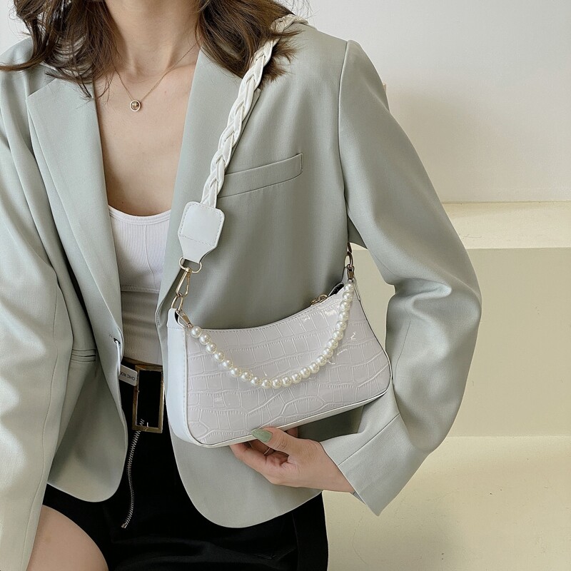 

Croc Embossed Shoulder Bag, White