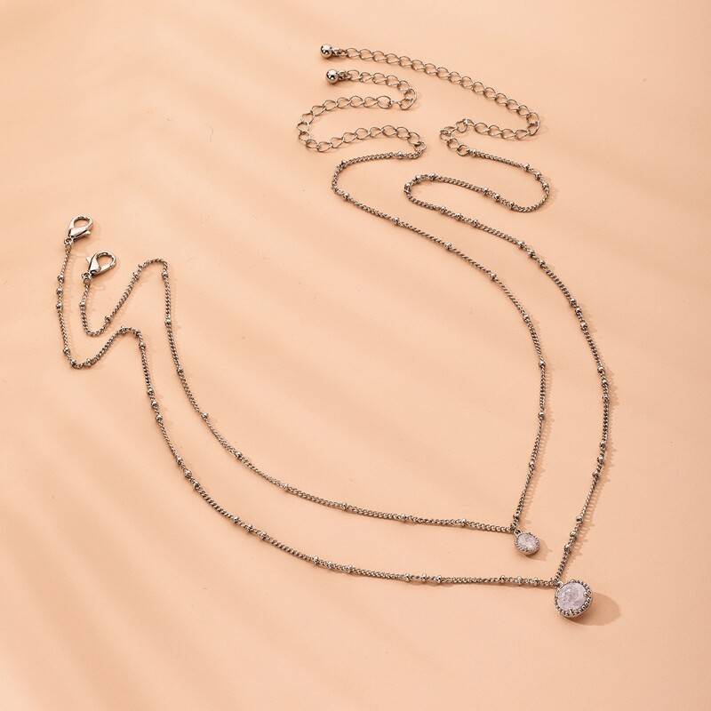 

2pcs Stone Decor Chain Necklace, Silver