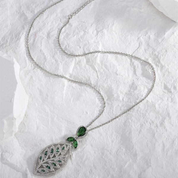

Zircon Leaf Charm Necklace, Silver