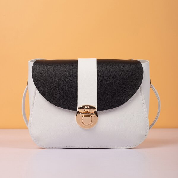 

Two Tone Push Lock Crossbody Bag, Black and white