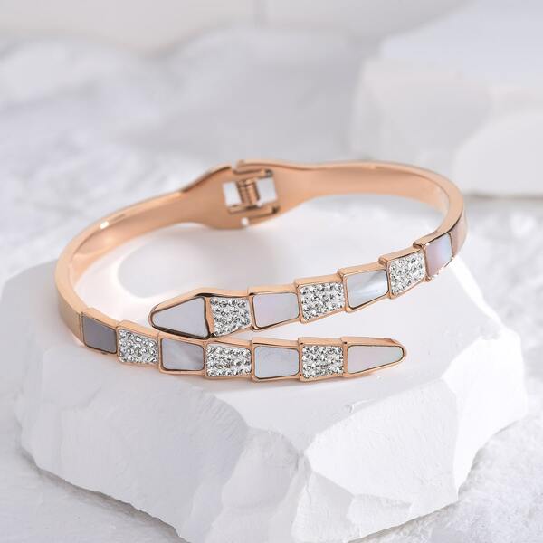 

Rhinestone Decor Cuff Bangle, Rose gold