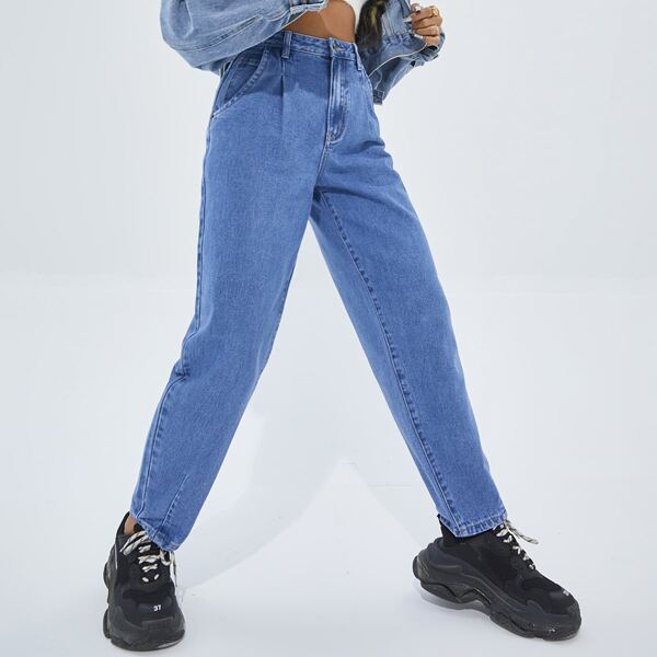 

High-Waisted Slant Pocket Straight Jeans, Medium wash