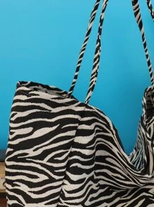 Zebra Striped Tote Bagback To School,Classic Casual, Suitable For Teen Girls Women College StudentsWork , Business, Commute,Outdoors, Travel, Outings, Tote Bags For Women, College Essentials - Black and White - View 4