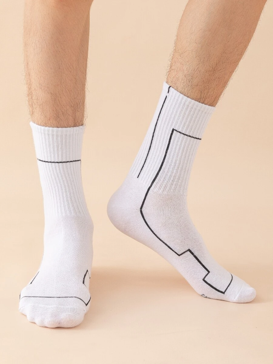 Men Graphic Crew Socks - White - View 1