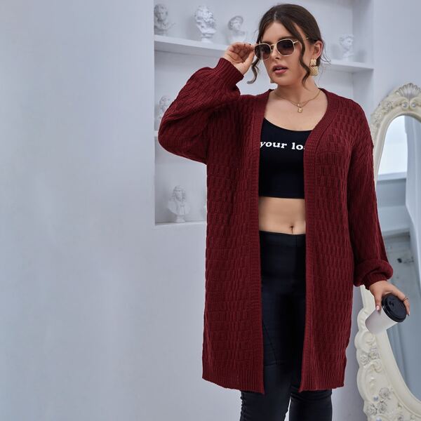 

Plus Open Front Drop Shoulder Cardigan, Burgundy