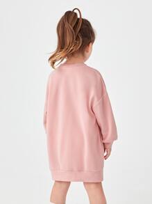 SHEIN Young Girl Basic Classic Long Sleeve Round Neck Pullover Sweatshirt - Coral Pink - View 2