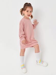 SHEIN Young Girl Basic Classic Long Sleeve Round Neck Pullover Sweatshirt - Coral Pink - View 3