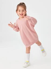 SHEIN Young Girl Basic Classic Long Sleeve Round Neck Pullover Sweatshirt - Coral Pink - View 5
