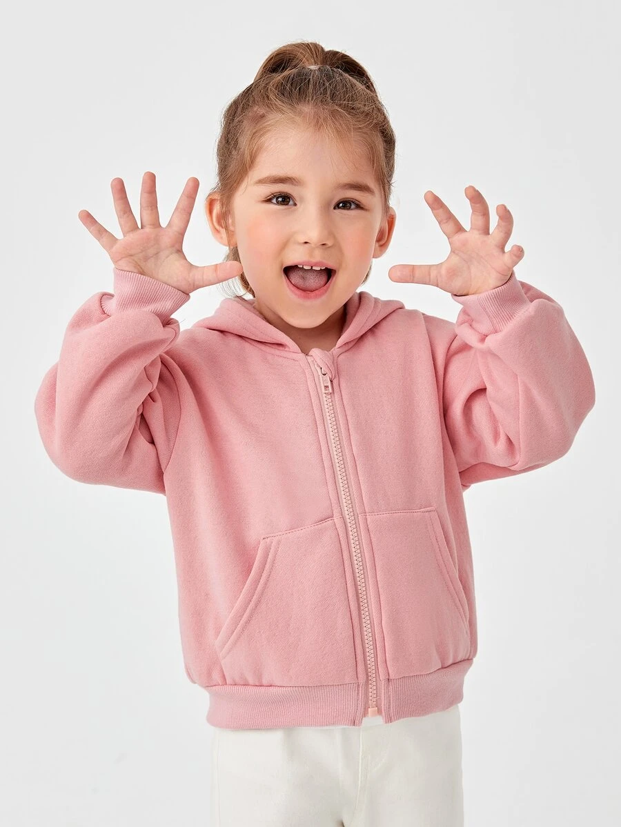 SHEIN Toddler Girls Zip Up Hoodie - Baby Pink - View 1