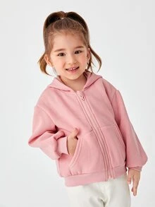 SHEIN Toddler Girls Zip Up Hoodie - Baby Pink - View 3