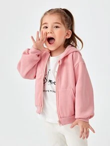 SHEIN Toddler Girls Zip Up Hoodie - Baby Pink - View 5