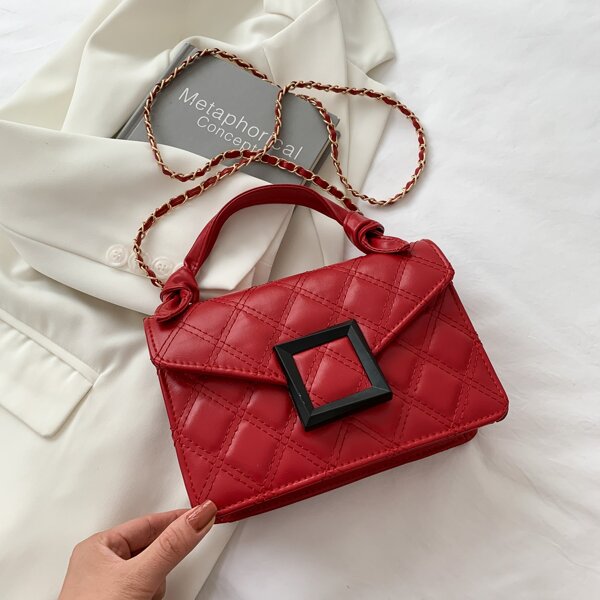 

Quilted Flap Satchel Bag, Red