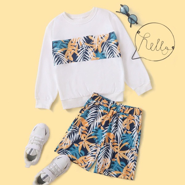 

Boys Tropical Print Pullover & Shorts, Multicolor