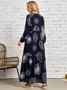 EMERY ROSE Annual Ring Print Lantern Sleeve Dress - Multicolor - View 2