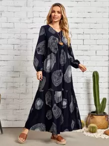 EMERY ROSE Annual Ring Print Lantern Sleeve Dress - Multicolor - View 4