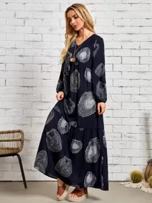 EMERY ROSE Annual Ring Print Lantern Sleeve Dress - Multicolor - View 5